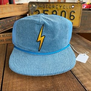 🆕✨AVIATOR NATION SEA BLUE CORDUROY VINTAGE BOLT PATCH MESH TRUCKER HAT O/S NWT